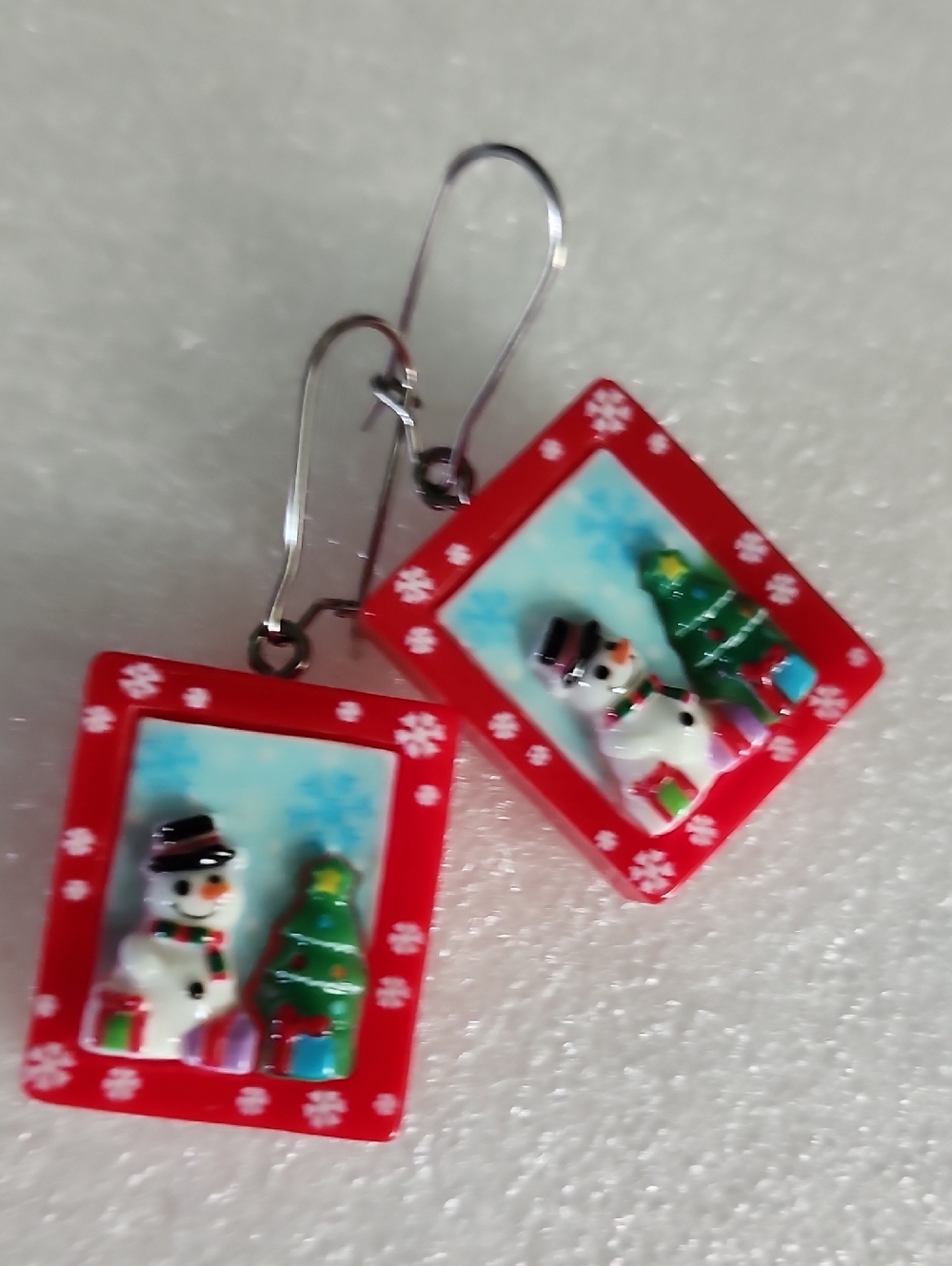 Hand Crafted Red Snowman & Tree Dangle Earrings